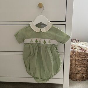 Collection Bebe Smocked Christmas Tree Romper Size 9 months